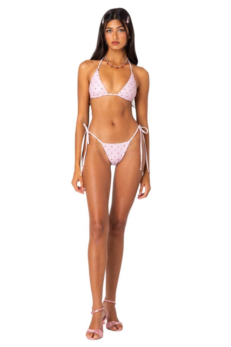 Picnic Gingham Side Tie Bikini Bottoms, Alternate, color, PINK