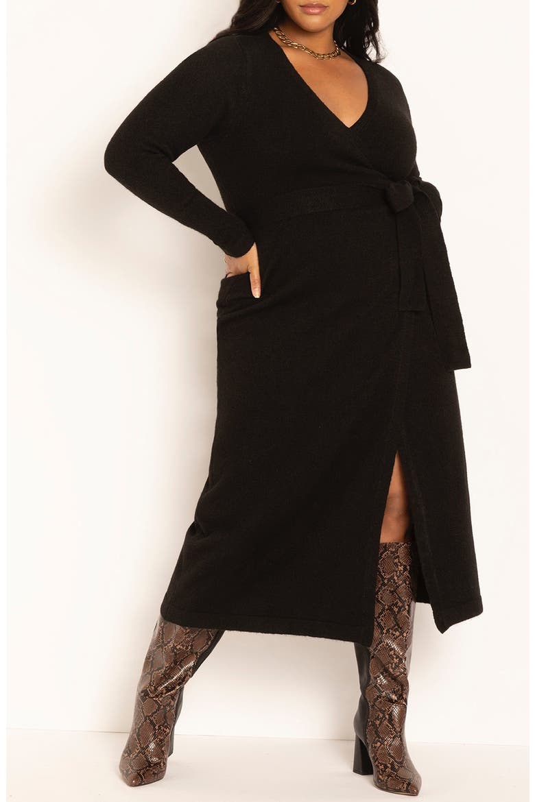 Sweater Wrap Dress, Main, color, BLACK ONYX