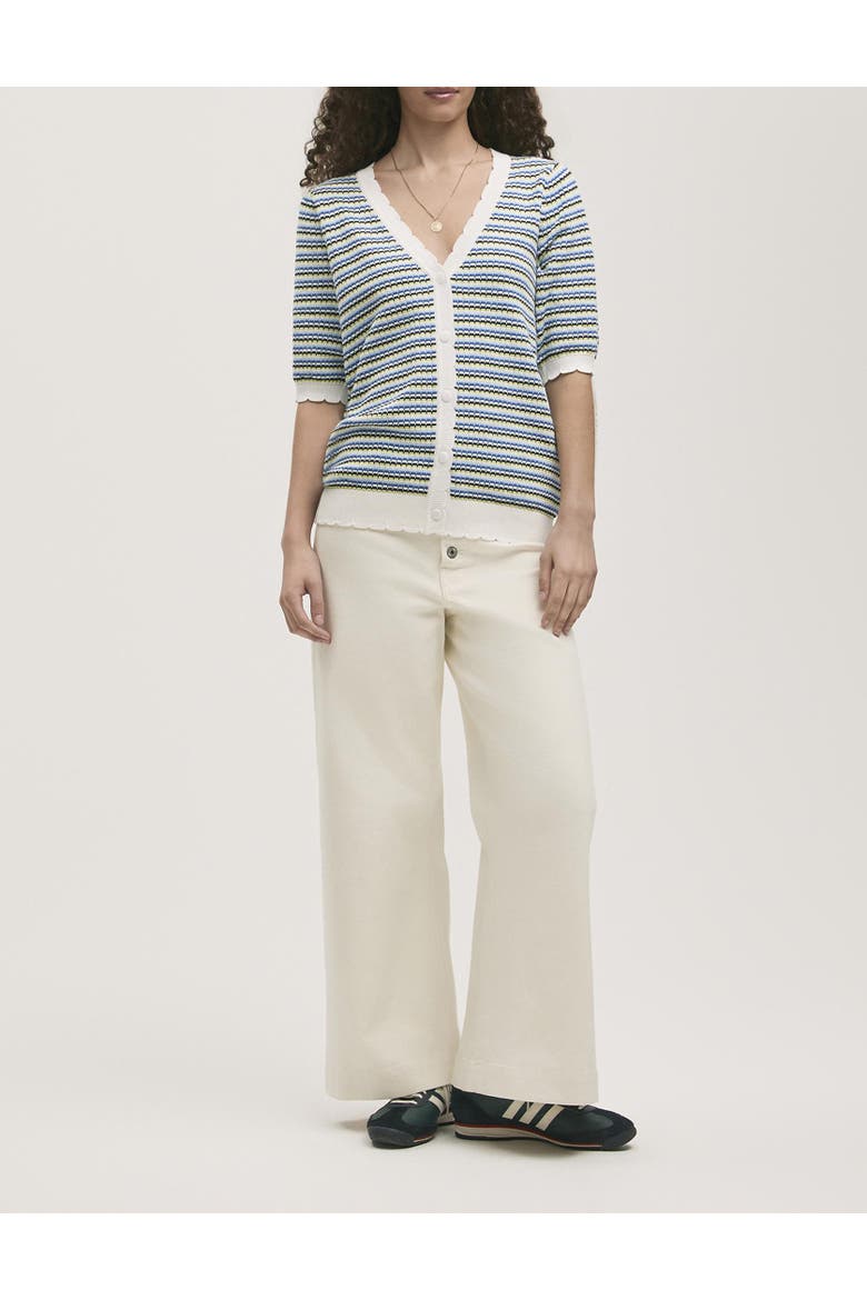 Willa Short Sleeve Striped Cardigan, Alternate, color, Blue Stripe