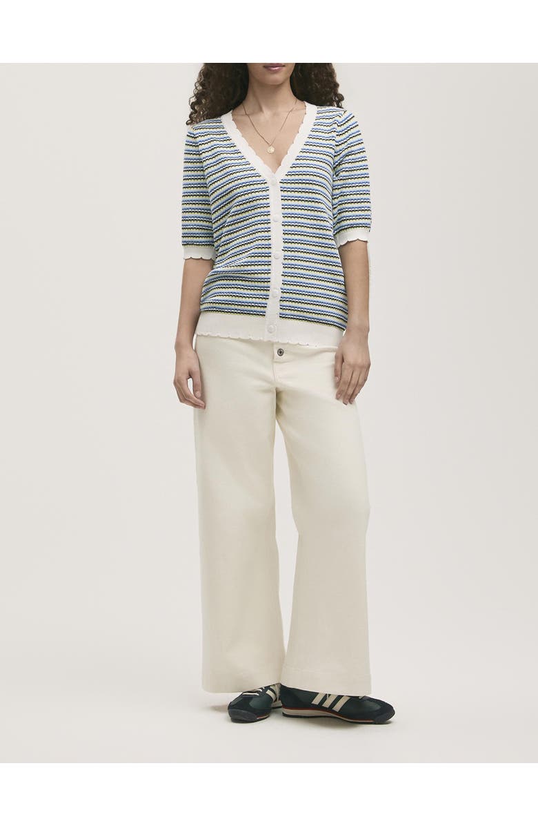 Finery London Willa Short Sleeve Striped Cardigan, Alternate, color, Blue Stripe