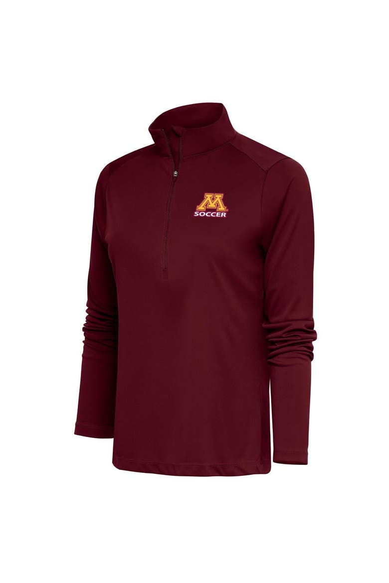 Women's Antigua Maroon Minnesota Golden Gophers Soccer Logo Tribute Quarter-Zip Pullover Top, Main, color, Maroon