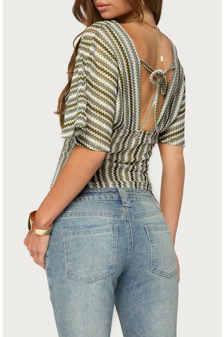Alwyn Flutter Sleeve Zigzag Stripe Top, Alternate, color, BROWN