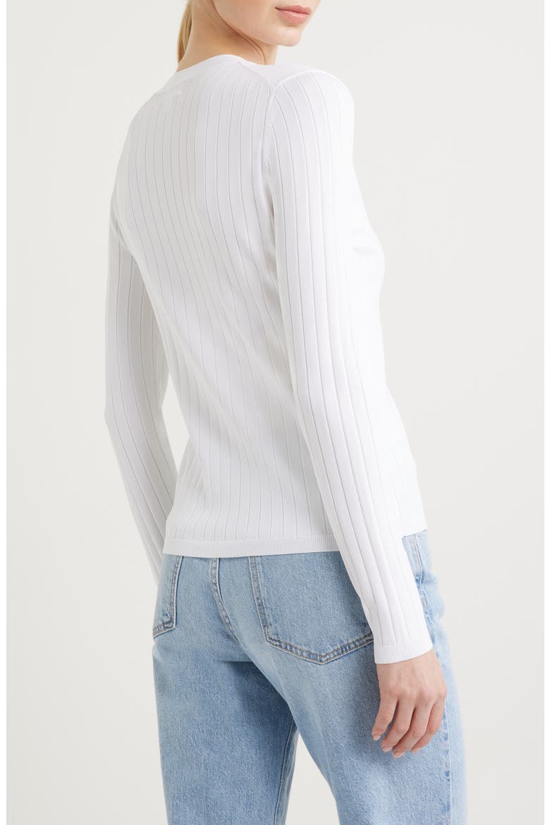 Fitted V-Neck Rib Cardigan, Alternate, color, WHITE