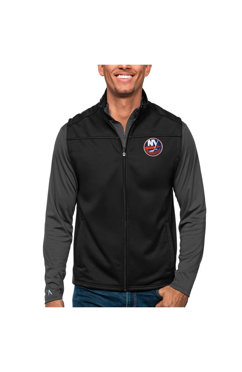 ANTIGUA Men's Antigua Black New York Islanders Links Full-Zip Golf Vest, Main, color,