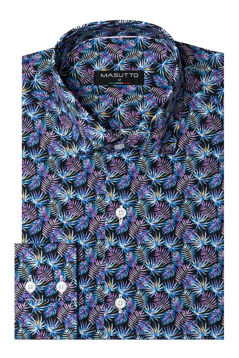 Adolfo Print Button-Up Long Sleeve Shirt