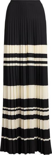 Pleated Stripe Georgette Wide Leg Pants