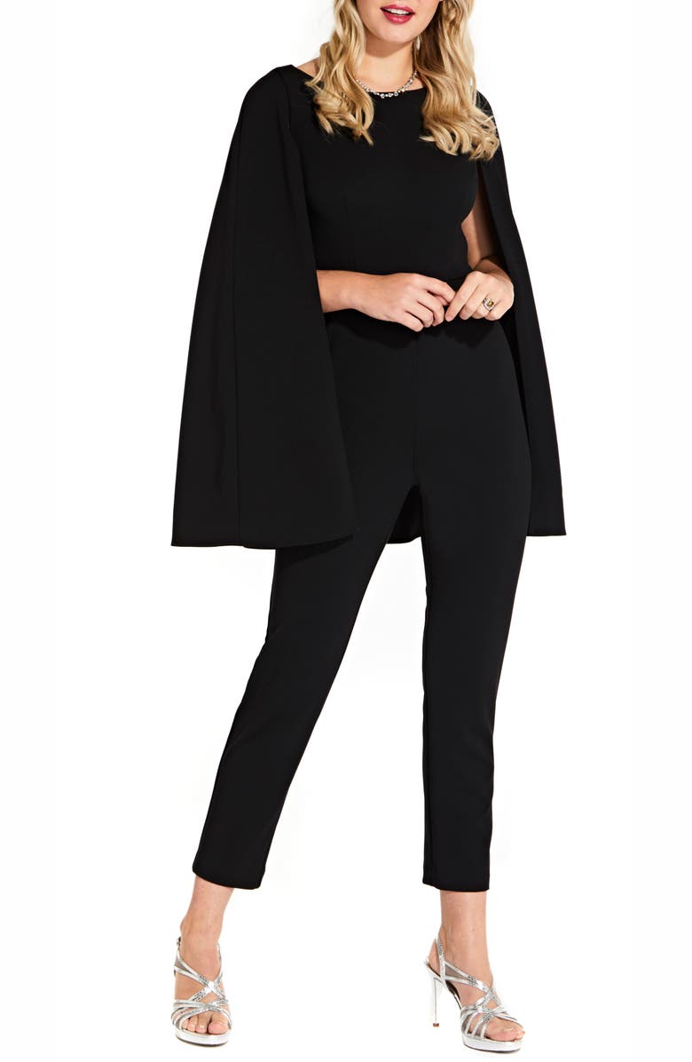 Adrianna Papell Long Cape Sleeve Stretch Crepe Jumpsuit, Main, color, 