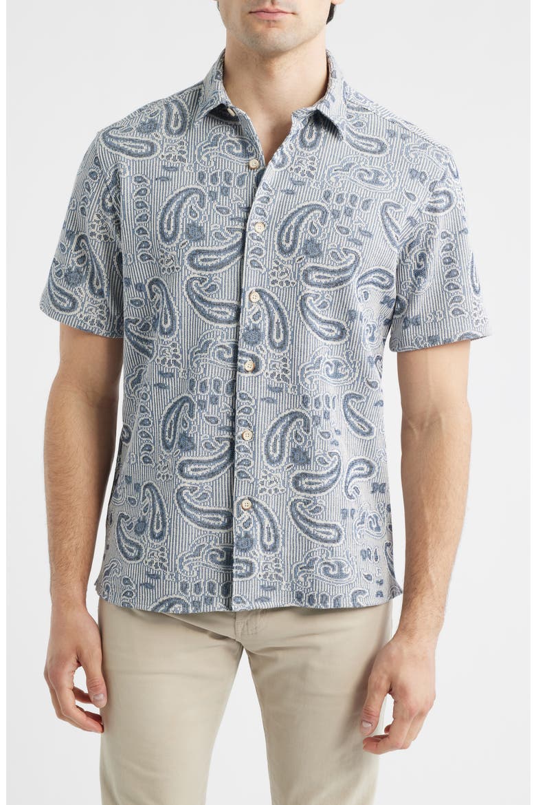 Linden Textured Short Sleeve Button-Up Shirt, Main, color, BLUE PAISLEY