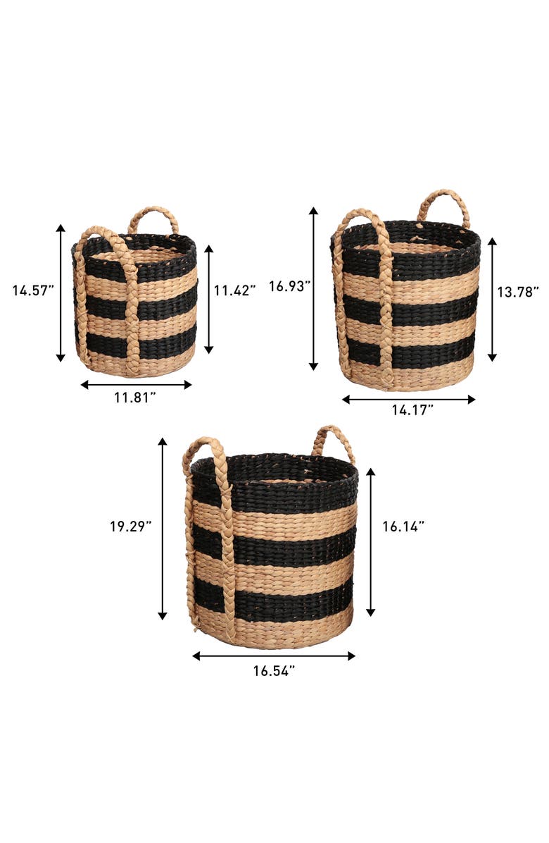 HAPPIMESS Stripe Handwoven Water Hyacinth Nesting Storage Baskets with Handles, Alternate, color, Black/Natural