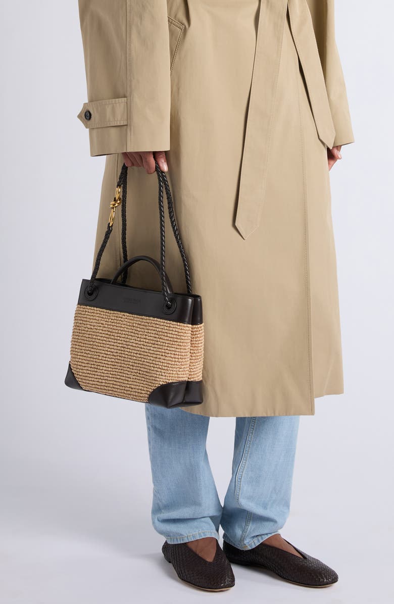 Bottega Veneta Small Andiamo Raffia & Leather Shoulder Bag, Alternate, color, Natural/ Espresso