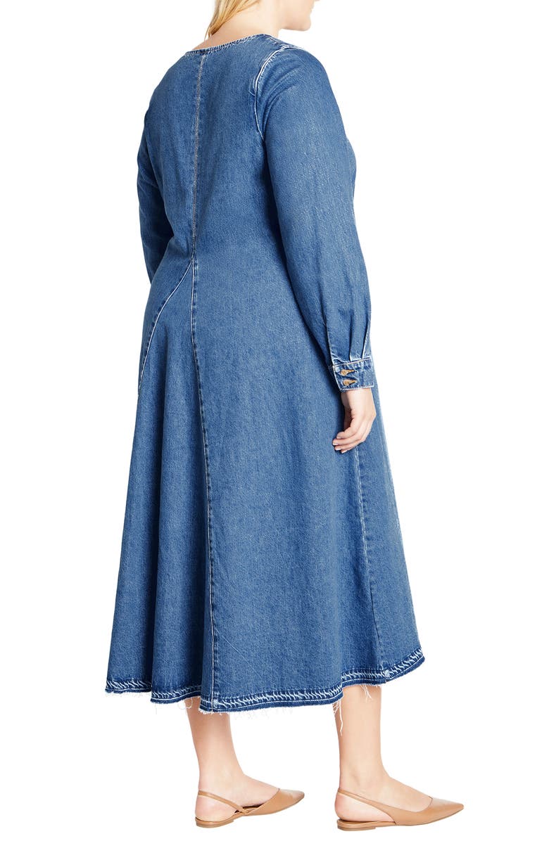 City Chic Ivy Long Sleeve Denim Midi Dress, Alternate, color, 