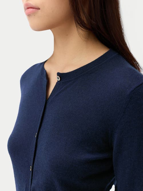 Gobi Mongolian Cashmere Cashmere-silk Crew Neck Cardigan In Blue