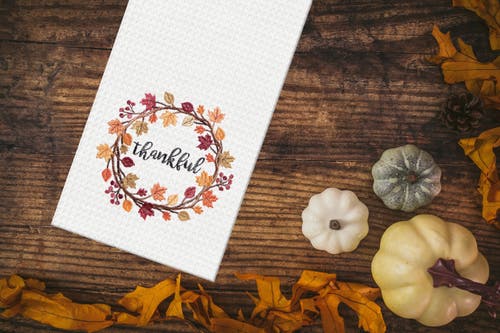 C & F Home C&f Home Thankful Wreath Embroidered Waffle Weave Kitchen Towel In White