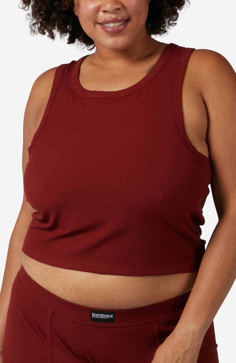 TomboyX Rib Longline Sports Bra, Main, color, Burgundy