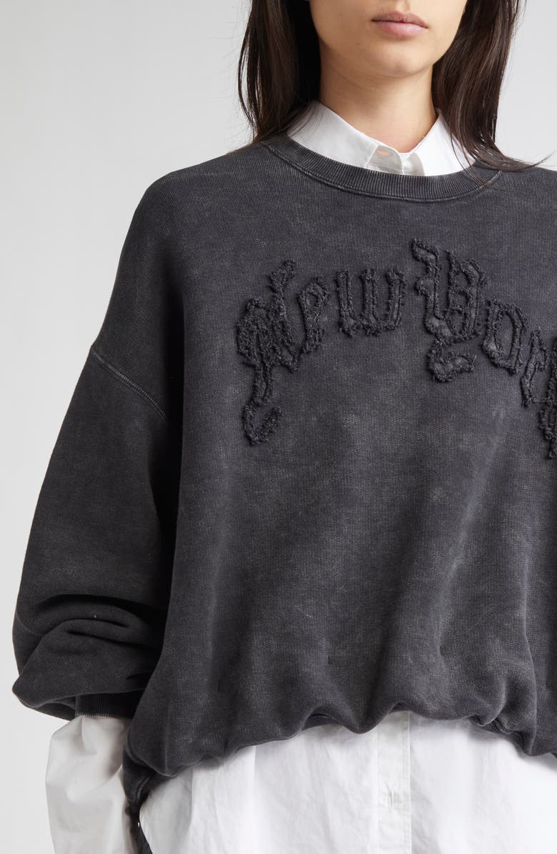 R13 New York Appliqué Balloon Sweatshirt, Alternate, color, Washed Black