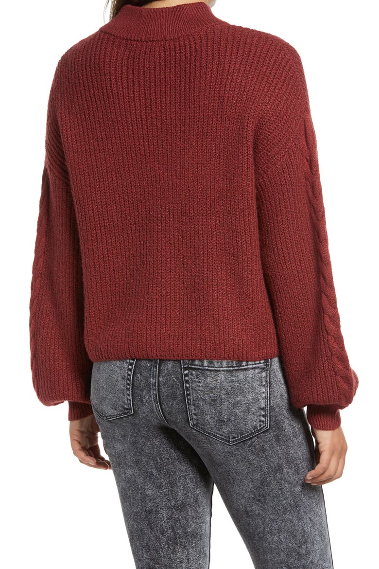 Cable Knit Balloon Sleeve Sweater, Alternate, color, RED POMEGRANATE