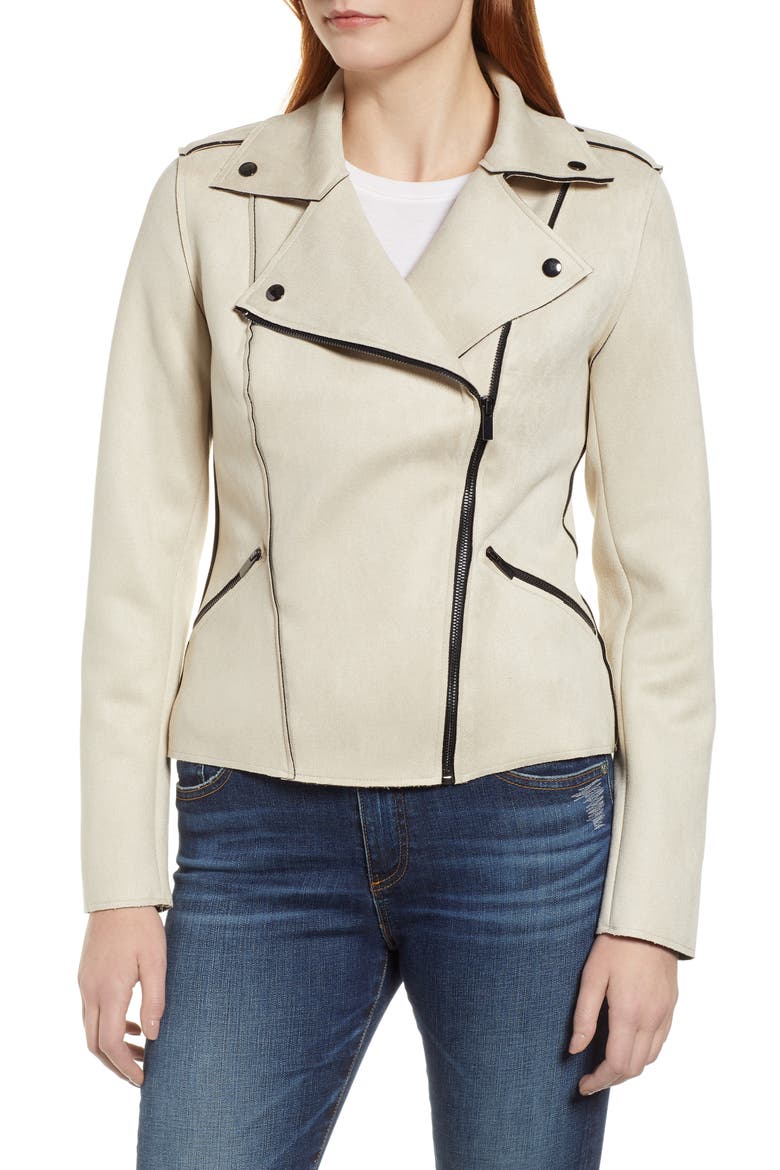 Haddie Faux Suede Moto Jacket, Alternate, color, IRISH CREAM