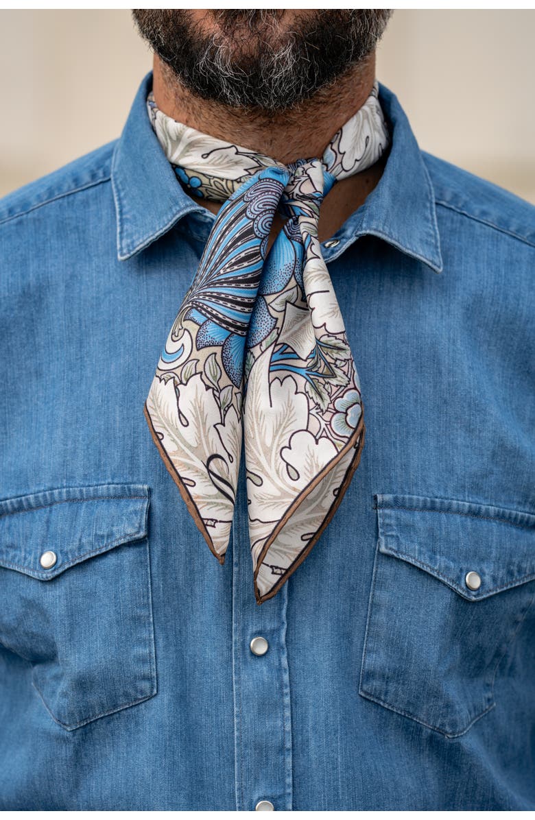 Elizabetta St. James - Hand Rolled Silk Neckerchief for Men, Alternate, color, Blue And Tan