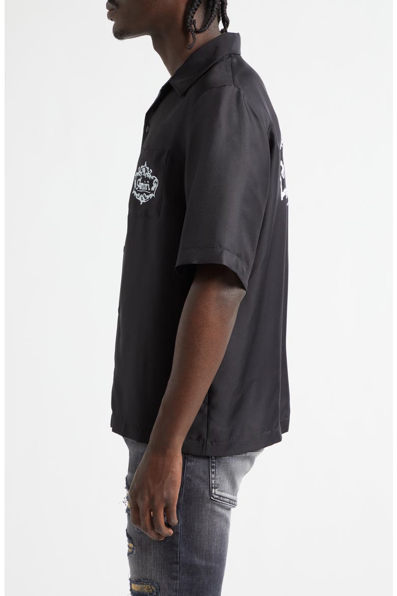 Chateau Amiri Crest Silk Camp Shirt, Alternate, color, BLACK