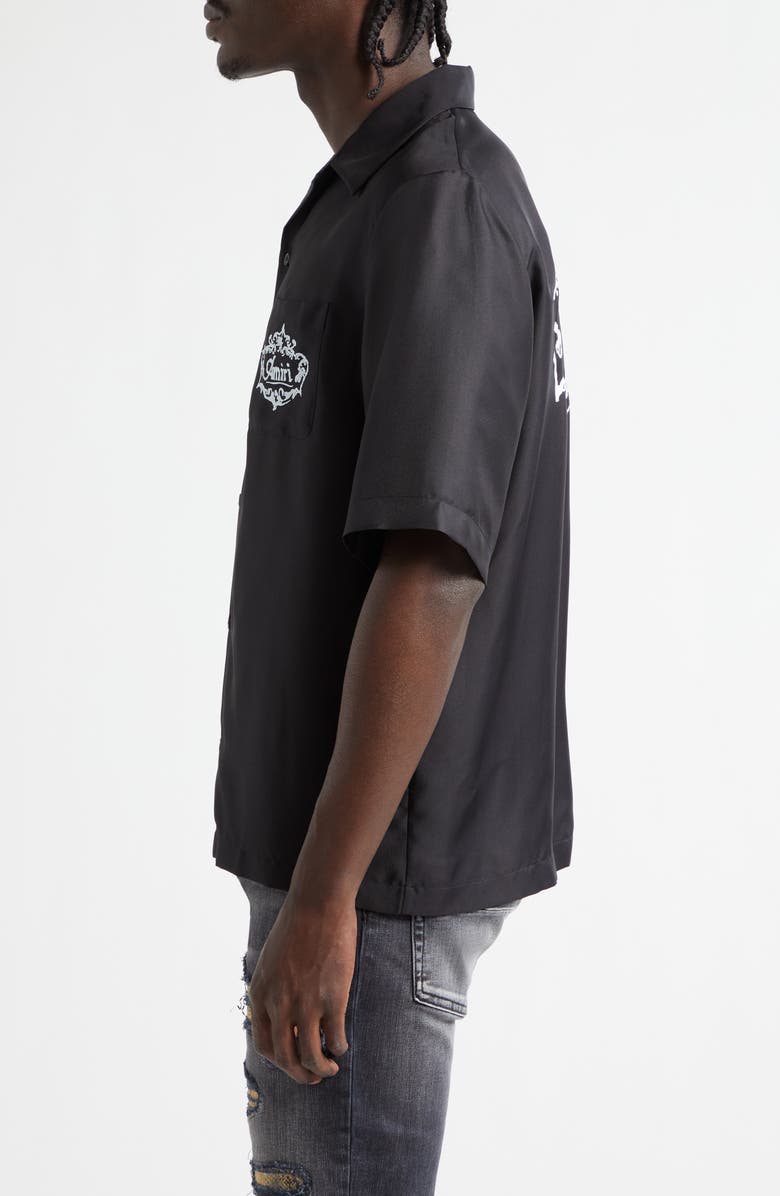 AMIRI Chateau Amiri Crest Silk Camp Shirt, Alternate, color, Black