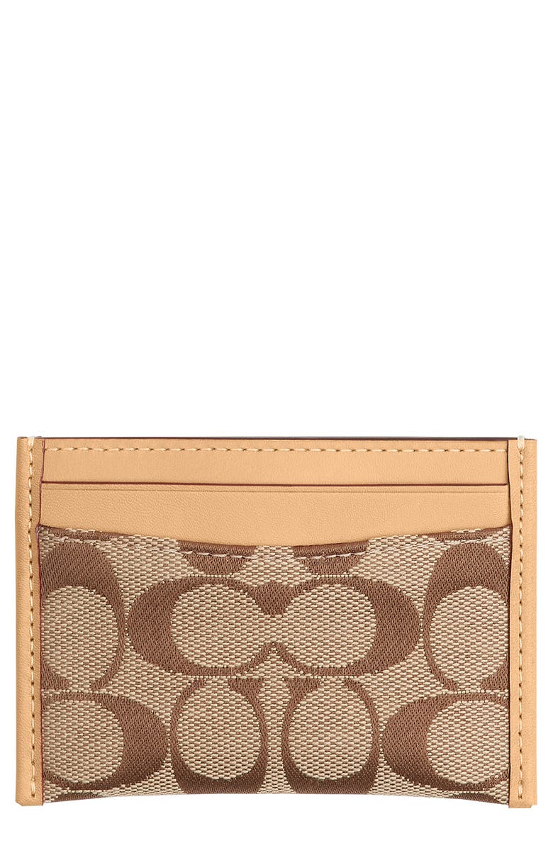 COACH Essential Signature Jacquard Card Case, Main, color, B4/ Khaki Light Peach