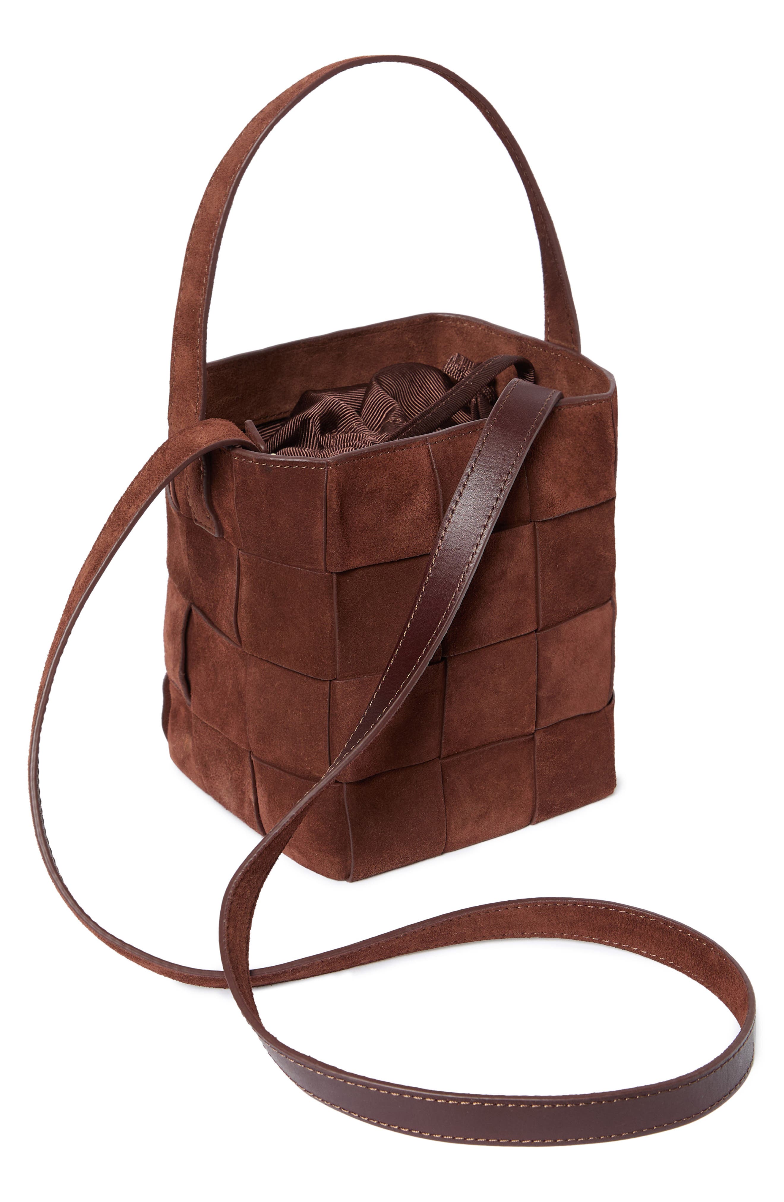 Loeffler Randall Laithe Wide Woven Bucket Bag, Alternate, color, Espresso
