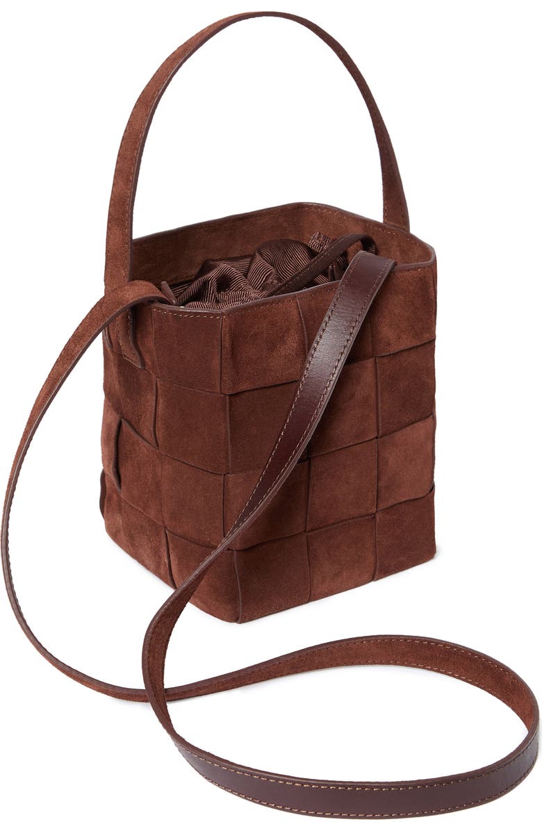 Loeffler Randall Laithe Wide Woven Bucket Bag, Alternate, color, Espresso