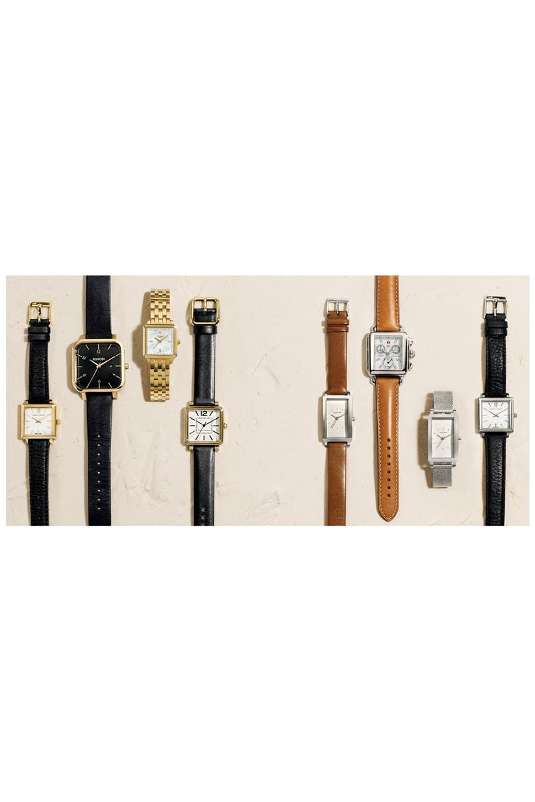 'Hagen' Leather Strap Watch, 22mm x 43mm, Alternate, color, BROWN/ WHITE