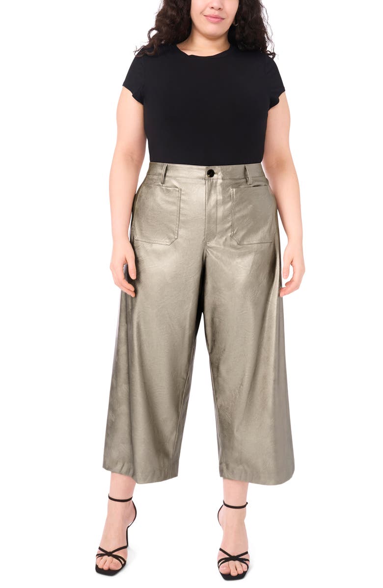 Vince Camuto Metallic Faux Leather Crop Pants, Alternate, color, Silver