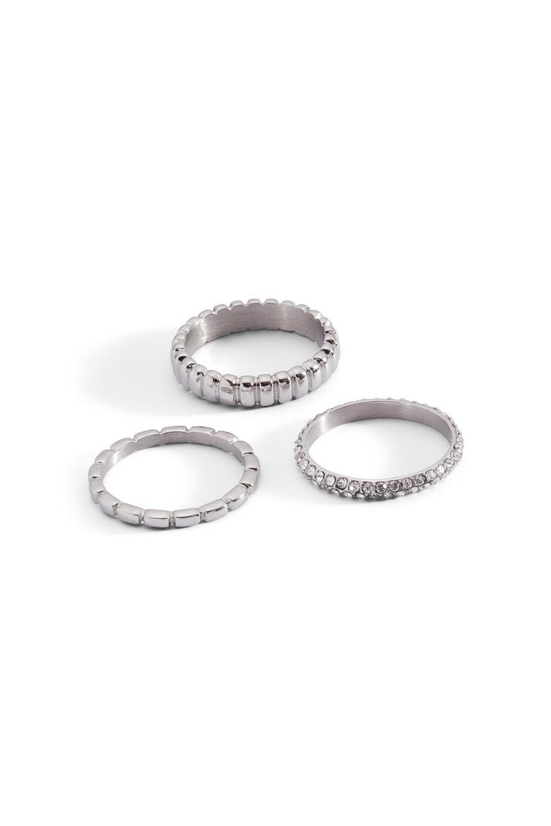 Multi Textured Stacking Ring Set of 3, Main, color, Silver