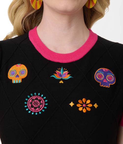 Unique Vintage Embroidered Sweater In Black