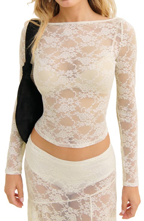 Adriano Sheer Floral Stretch Lace Top