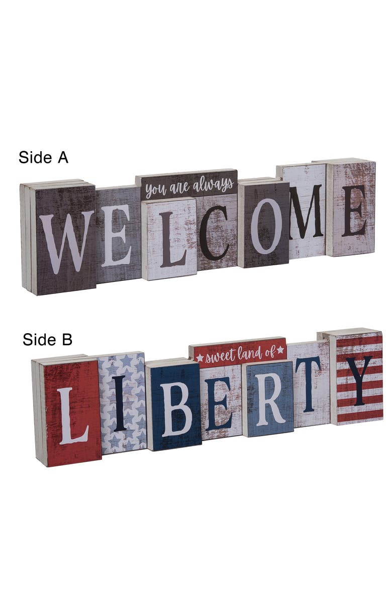 Transpac 16.5 Inch Multicolor Spring Reversible Block Decor with Decorative Letters and Words in Wood, Alternate, color, Multicolored