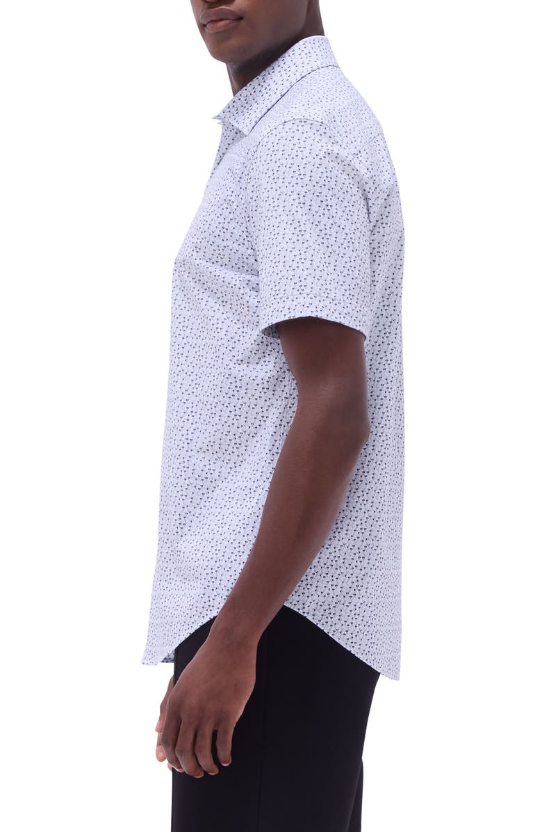 Bugatchi Miles OoohCotton<sup>®</sup> Jack Russell Print Short Sleeve Button-Up Shirt, Alternate, color, White