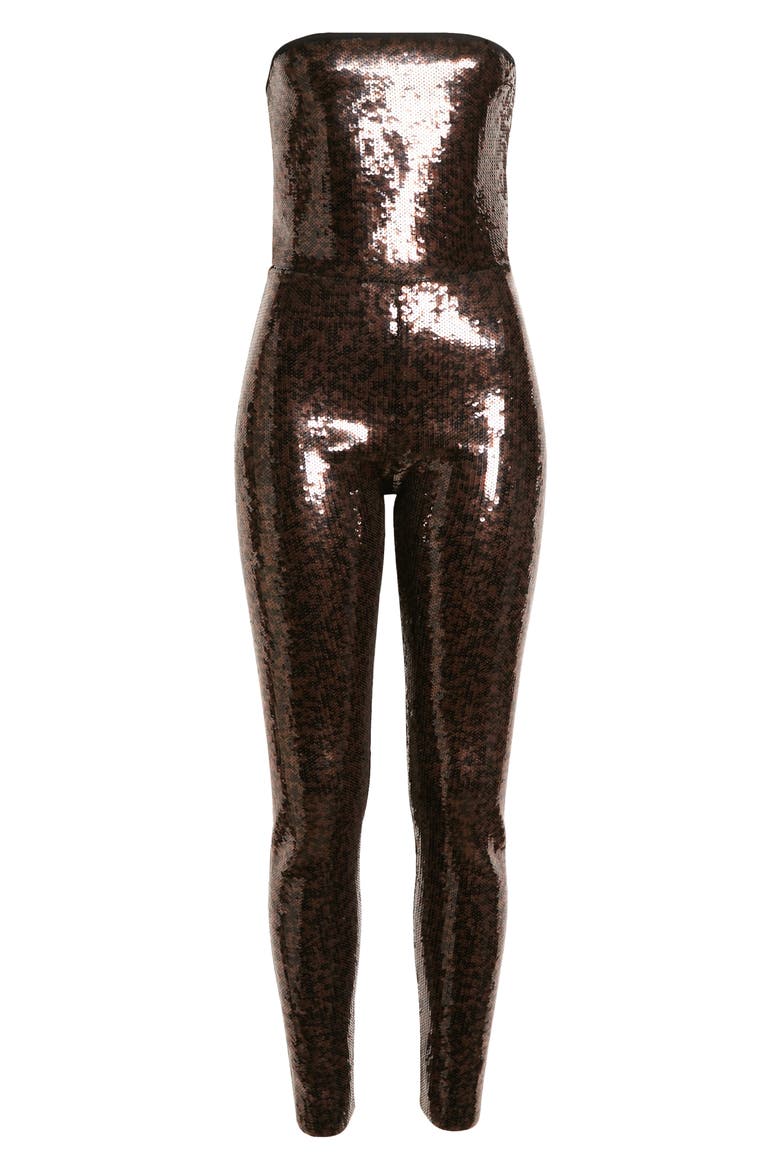 Sequin Strapless Jumpsuit, Alternate, color, NOIR
