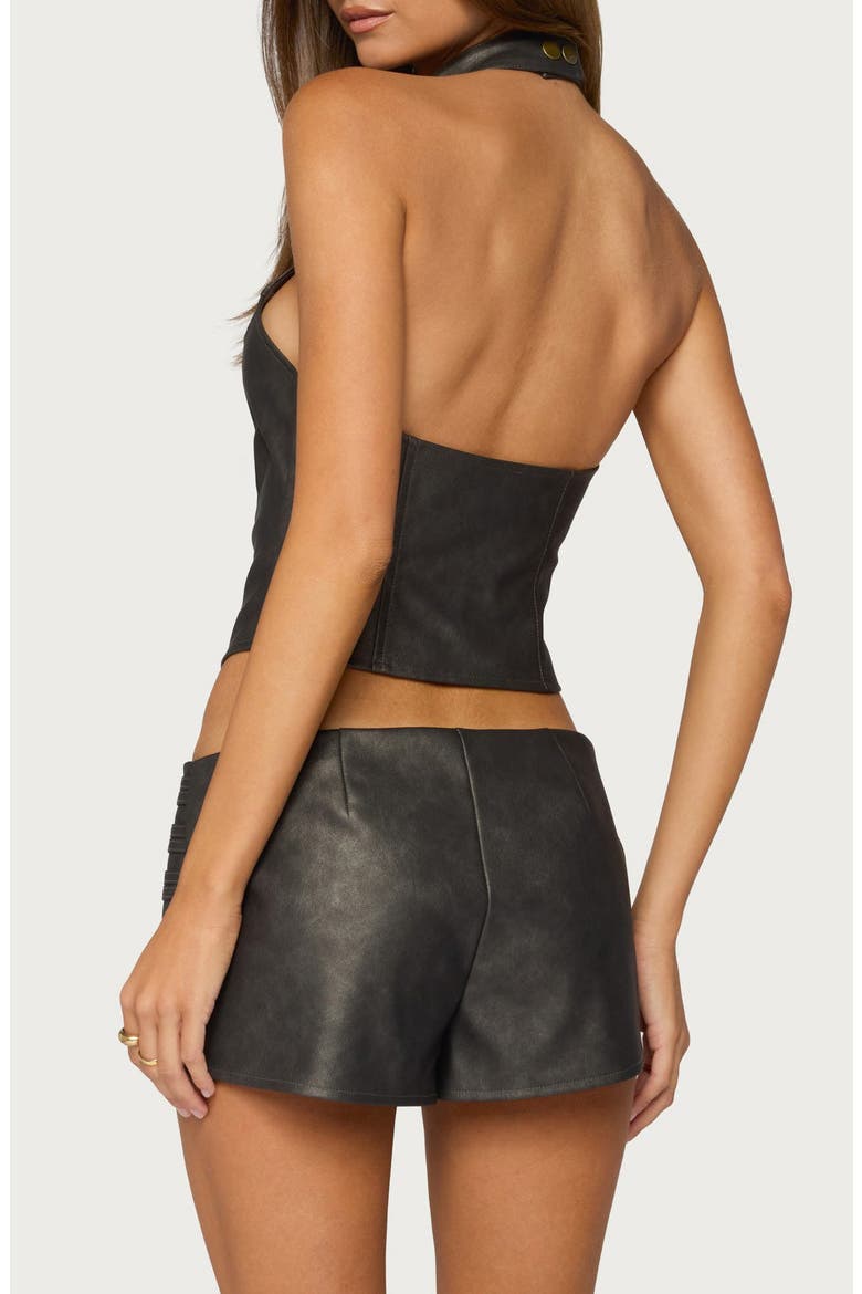 Harle Napoleon Faux Leather Halter Top, Alternate, color, BLACK