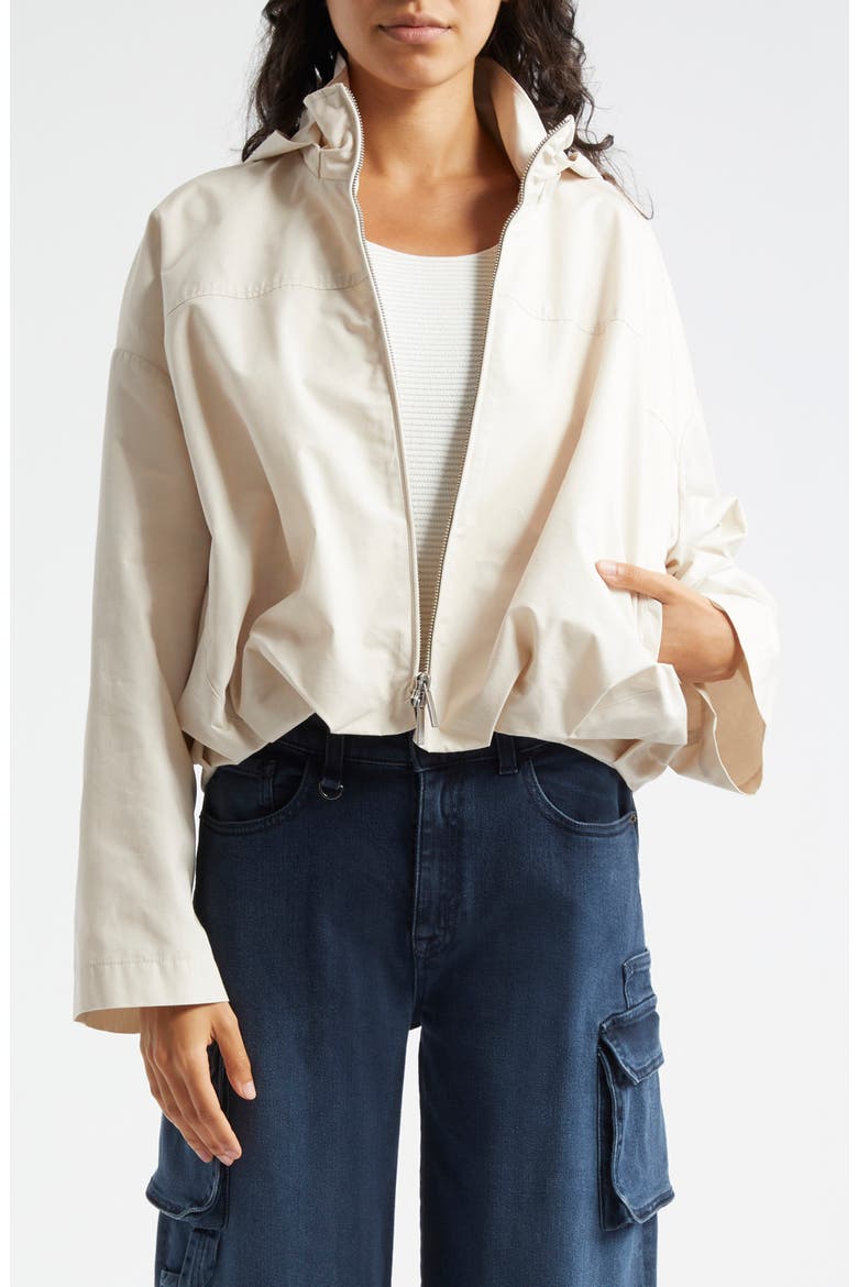 Technical Cotton Blend Crop Hooded Windbreaker, Main, color, SOLID MEDIUM BEIGE