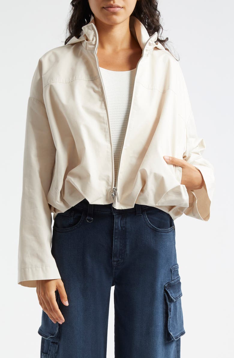 Emporio Armani Technical Cotton Blend Crop Hooded Windbreaker, Main, color, Solid Medium Beige