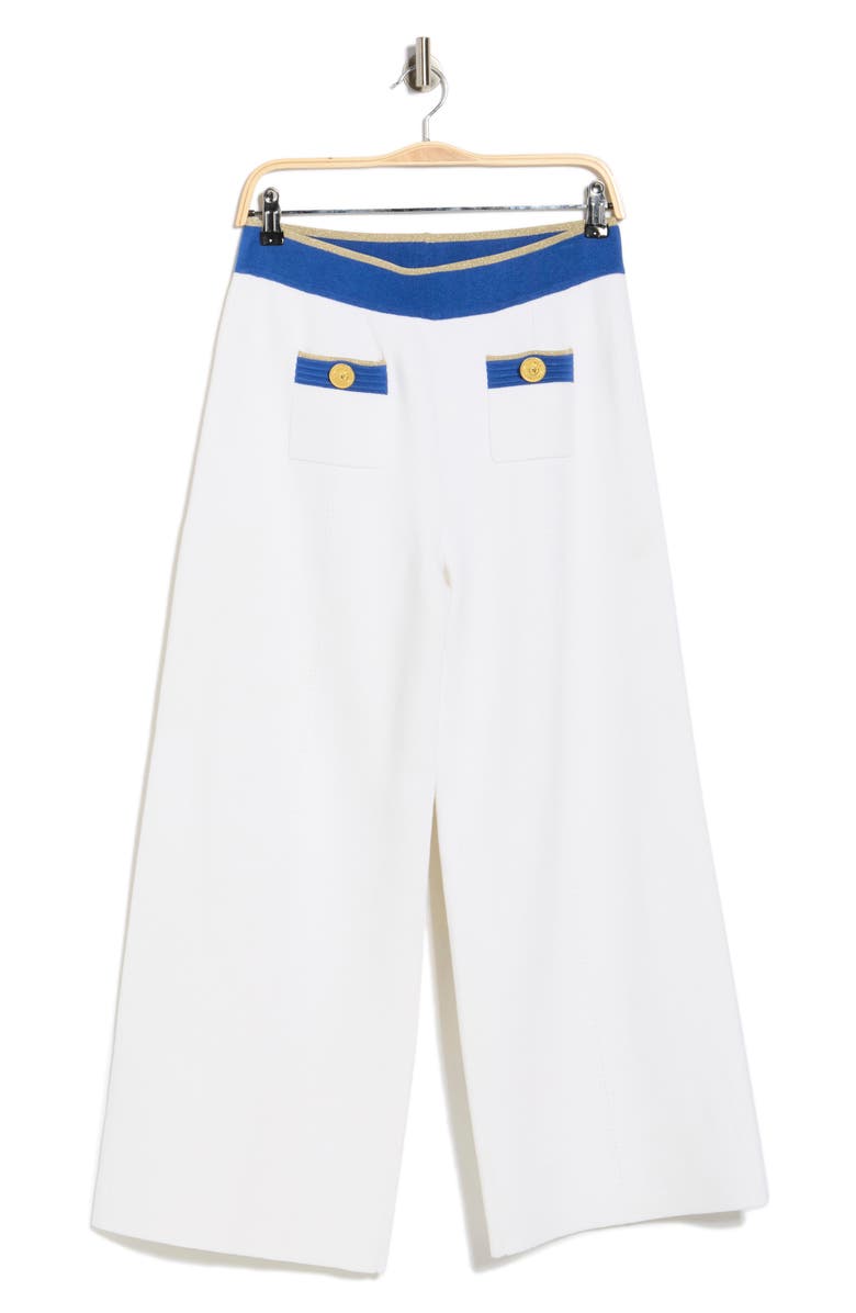 L'AGENCE Madrid Wide Leg Knit Pants, Main, color, White/ Navy/ Gold