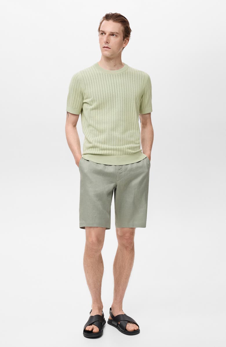 MANGO Openwork Stripe Cotton Top, Alternate, color, Green Apple