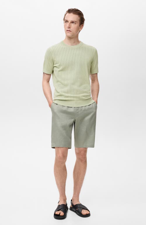 Mango Openwork Stripe Cotton Top In Green
