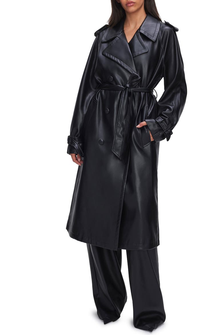 Chino Faux Leather Trench Coat, Main, color, BLACK001