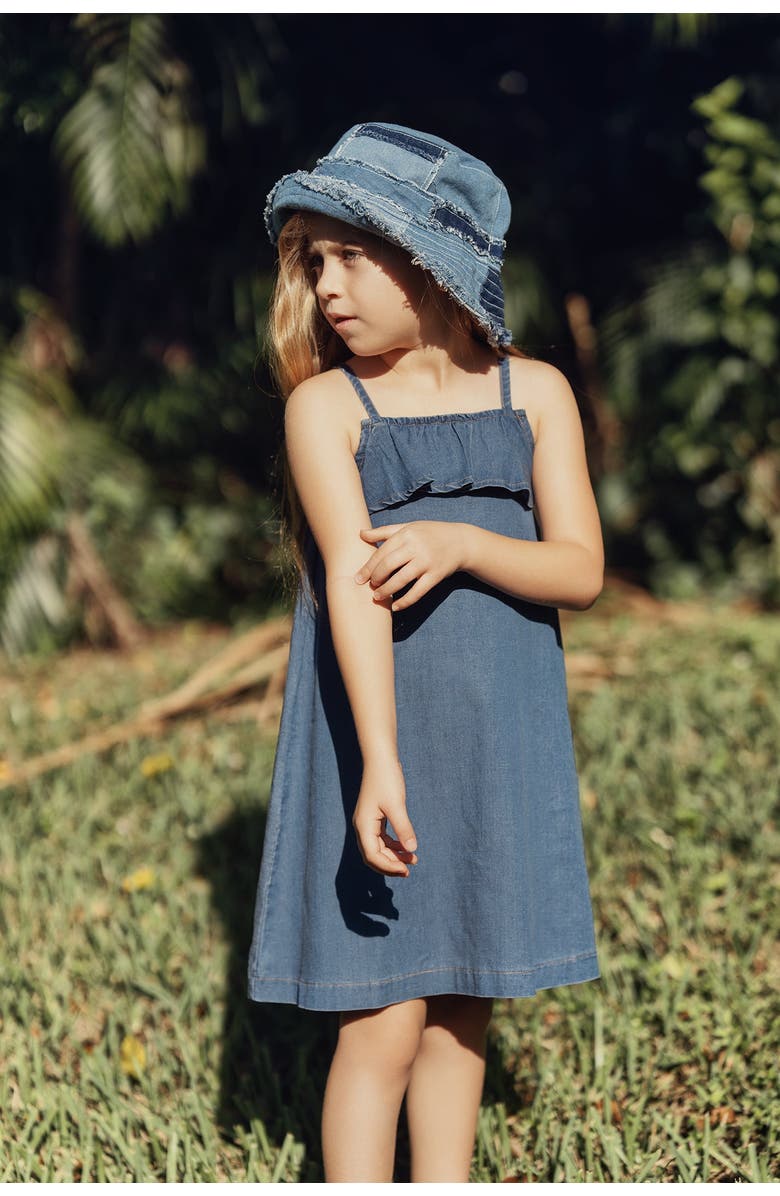 Puddles Denim Jumper Ruffled Top, Alternate, color, Medium Denim