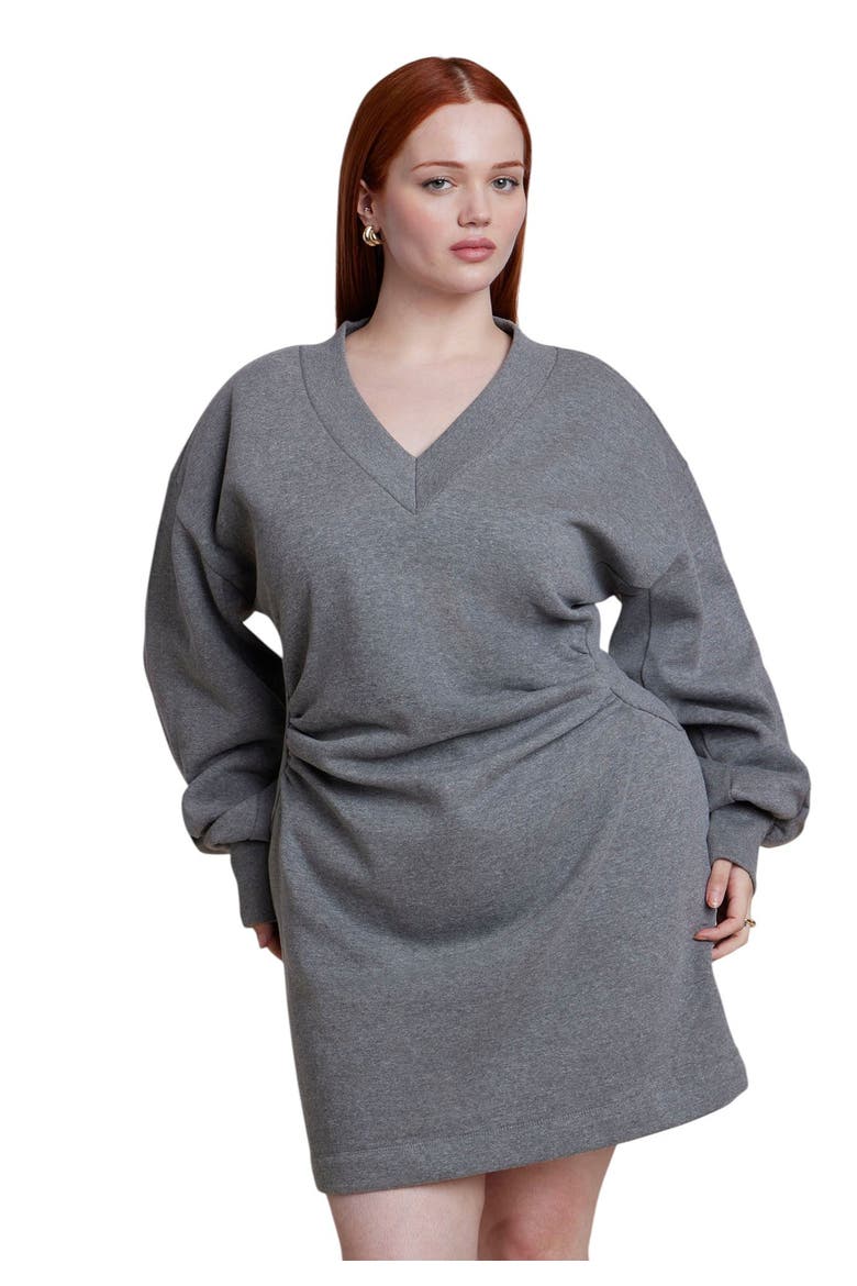 Shirred French Terry Mini Dress (plus), Alternate, color, HEATHERED CHARCOAL