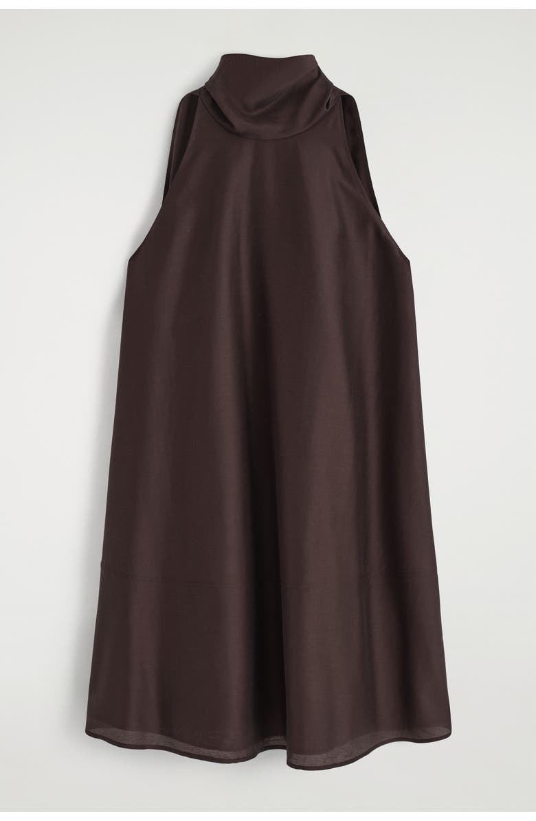 COS Fluid Halterneck Mini Dress, Alternate, color, Dark Brown