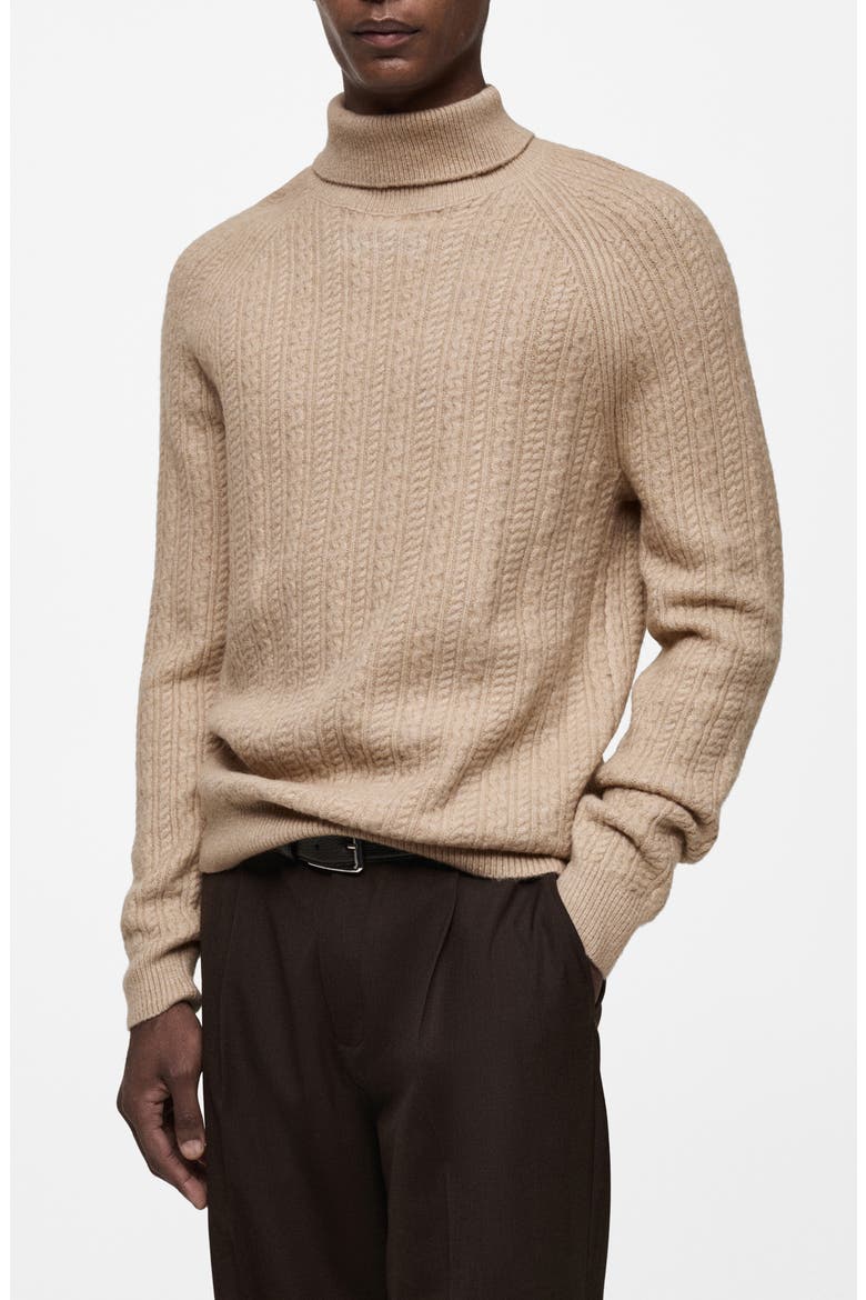 Turtleneck Cable Knit Sweater, Main, color, BEIGE