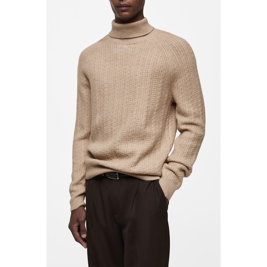 Mango Men's Slim-fit Braided Knit Turtleneck Sweater In Beige