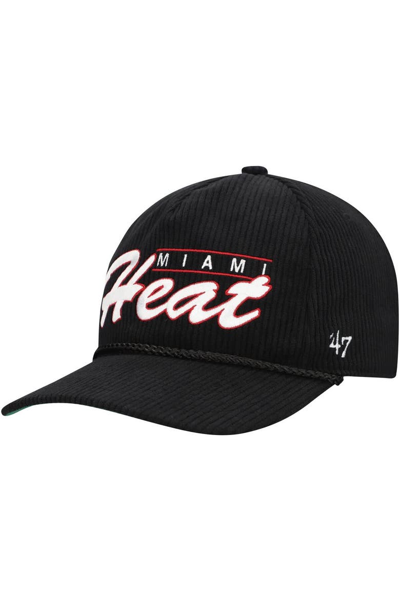 Men's '47  Black Miami Heat Double Header Sidepatch Cord Hitch Adjustable Hat, Main, color, Black