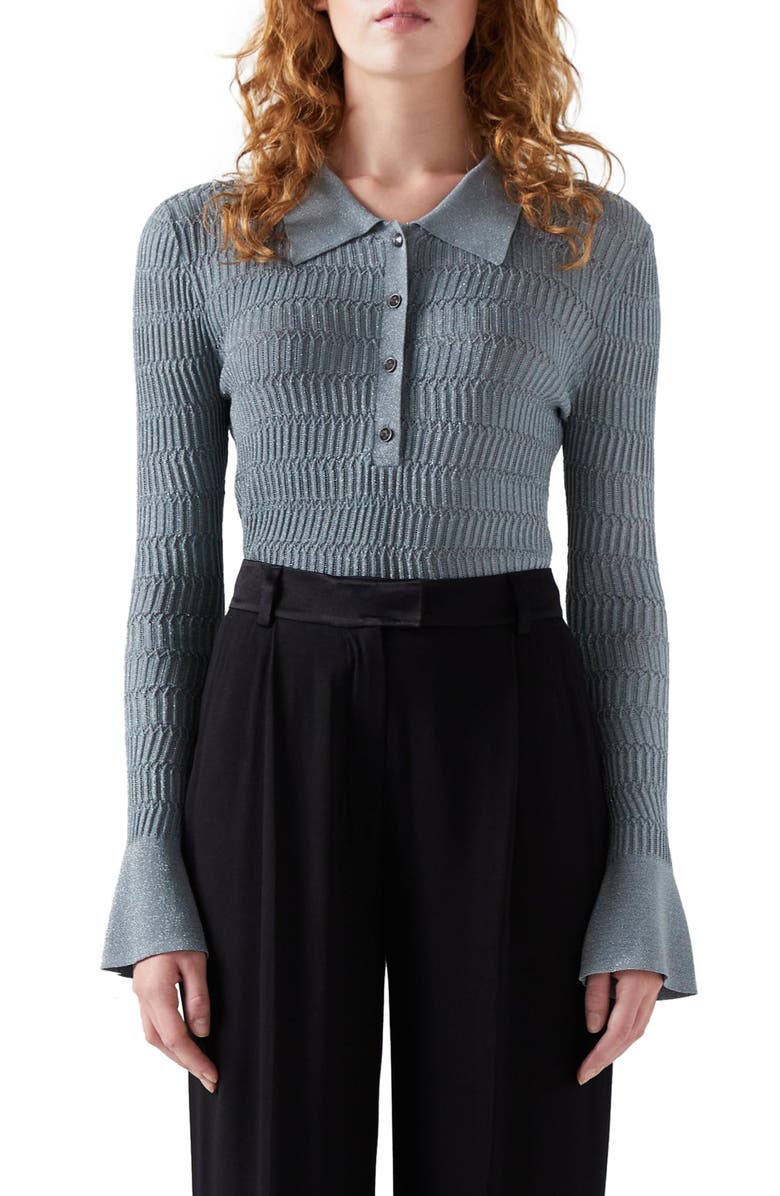 LK Bennett Lara Metallic Knit Top, Main, color, 