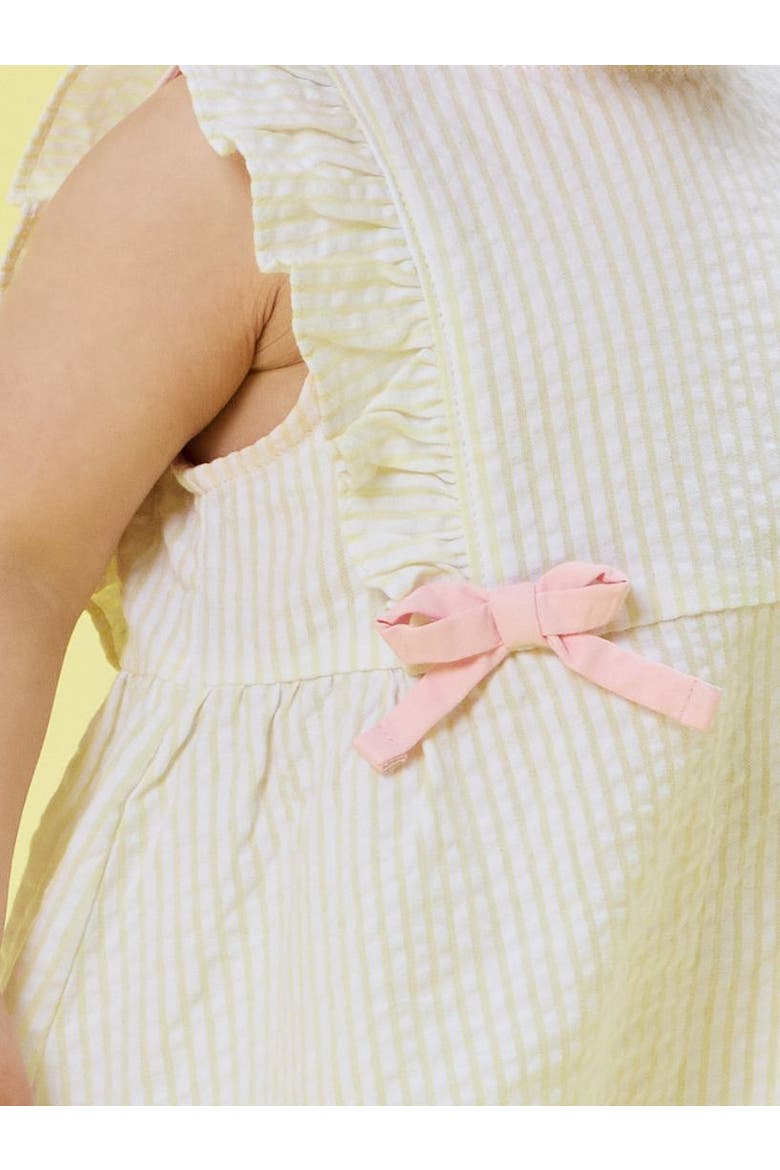 Sleeveless Pinafore Bow Dress, Alternate, color, Banana Signature Seersucker